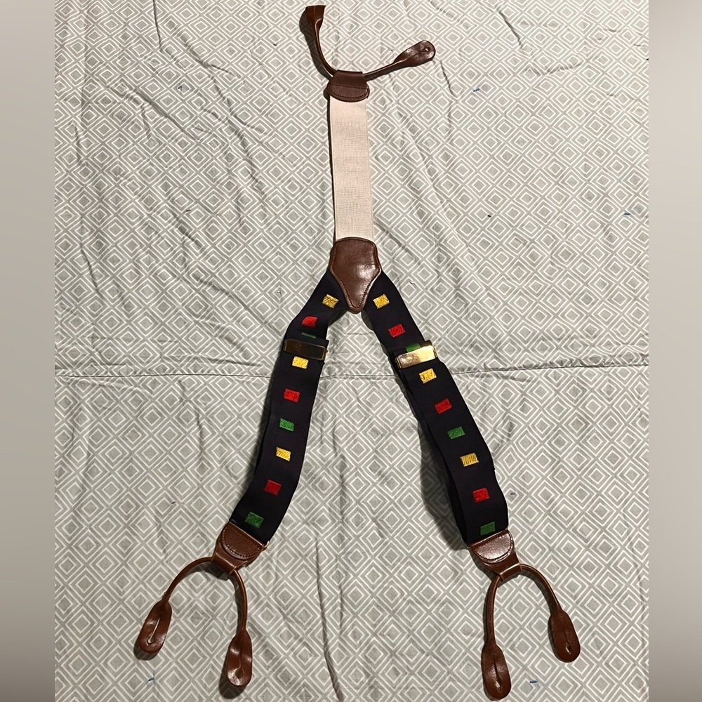 Navy vintage, navy color block, suspenders braces-Made in England